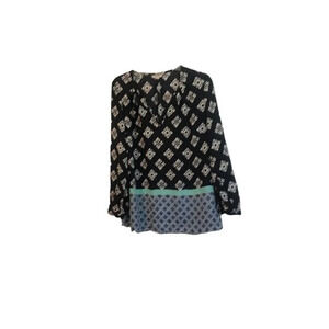 Hatley Blouse Top Womens Long Sleeve‎ Black White Diamond Print